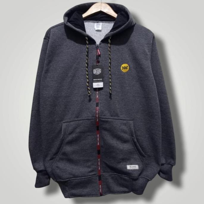 Sweater Hoodie Abu Tua Kombinasi Resleting Import Pria dan Wanita