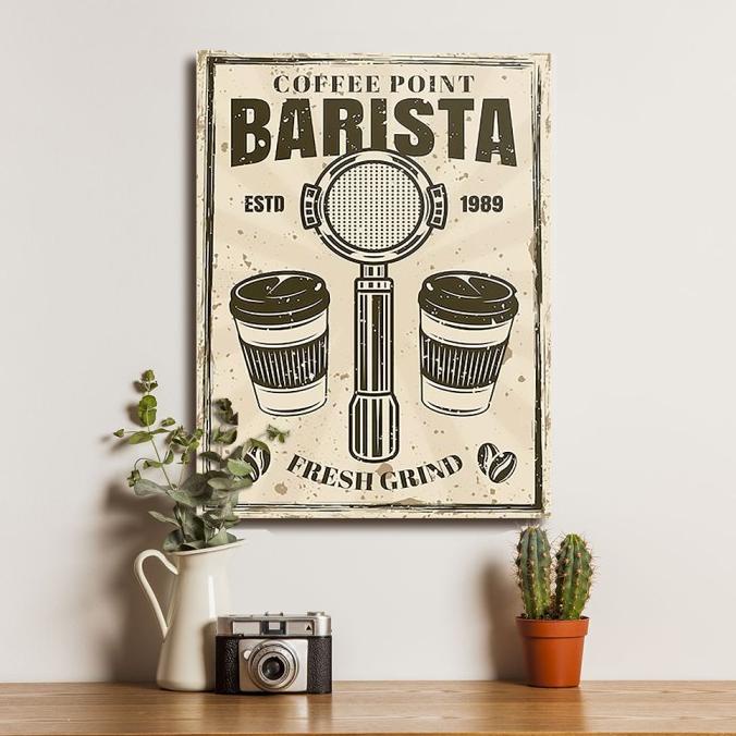 ,,,,,,,] Poster Kopi Barista Coffee Vintage 2 - Dekorasi Hiasan Dinding Kayu