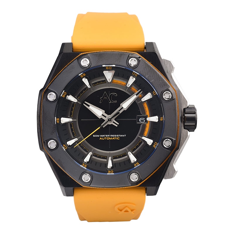 [CLEARANCE FEB] Jam Tangan Pria Alexandre Christie Automatic AC 9601 MA RTBBAYL Men Black Dial Yello