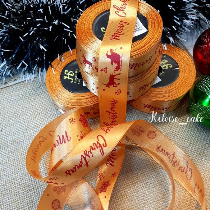 

=+=+=+] PITA SATIN NATAL / MERRY CHRISTMAS WRN GOLD UKURAN 2,5 CM