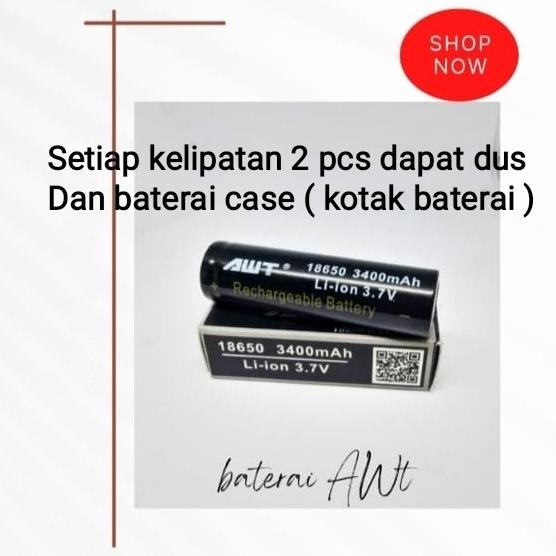 Open DS] Baterai AWT 18650 ORIGINAL 3400mah HITAM batrei battery batre charger