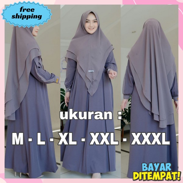 Baju Gamis Set Kerudung Murah Gsmis + Jiblab Import Premium Pakaian Ghamis Set Hijab Murah Gamia Mod