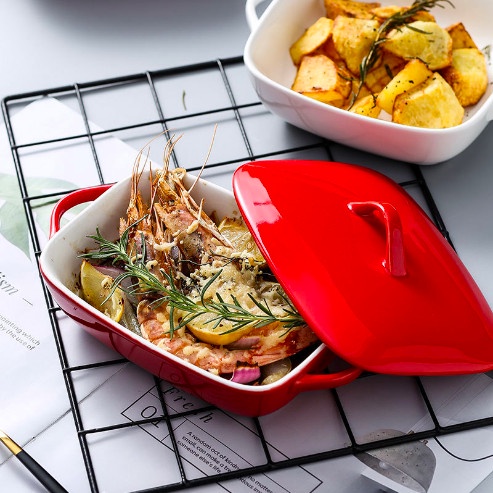Promo Piring Saji Keramik Dengan Tutup Ceramic Baking Pan With Lid Terbaru