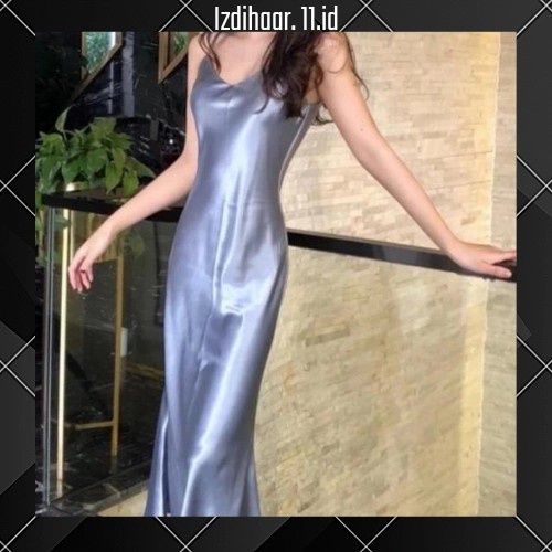 DRESS BAHAN SATIN WANITA / DRESS SATIN PANJANG KOREAN