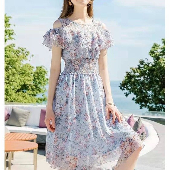 Dress Wanita Pantai Santai Motif Bunga Gaun Pesta Korea Jumbo 2XL-3XL