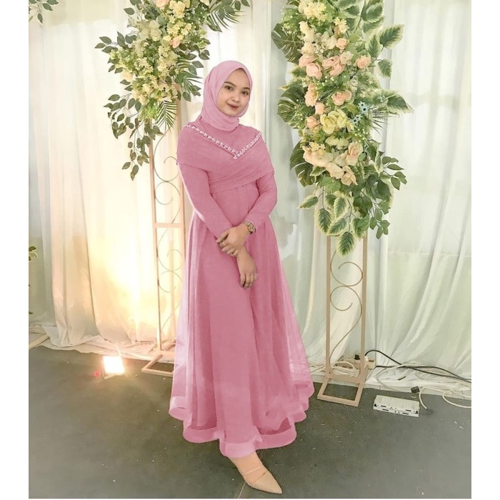 Maxi Dress Baju Muslim Wanita Gamis Cantik Mewah Gaun Pesta Kondangan