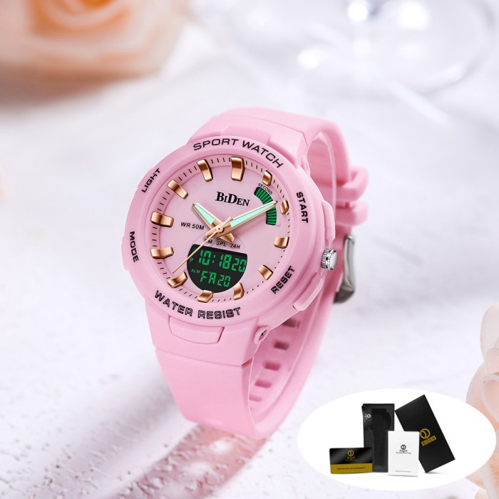 BIDEN Jam Tangan Wanita Olahraga Multifungsi Tali Silikon Anti Air