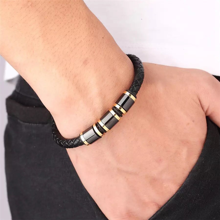 Genuine Leather Bracelets Magnet Clasp Elegant Men & Women
