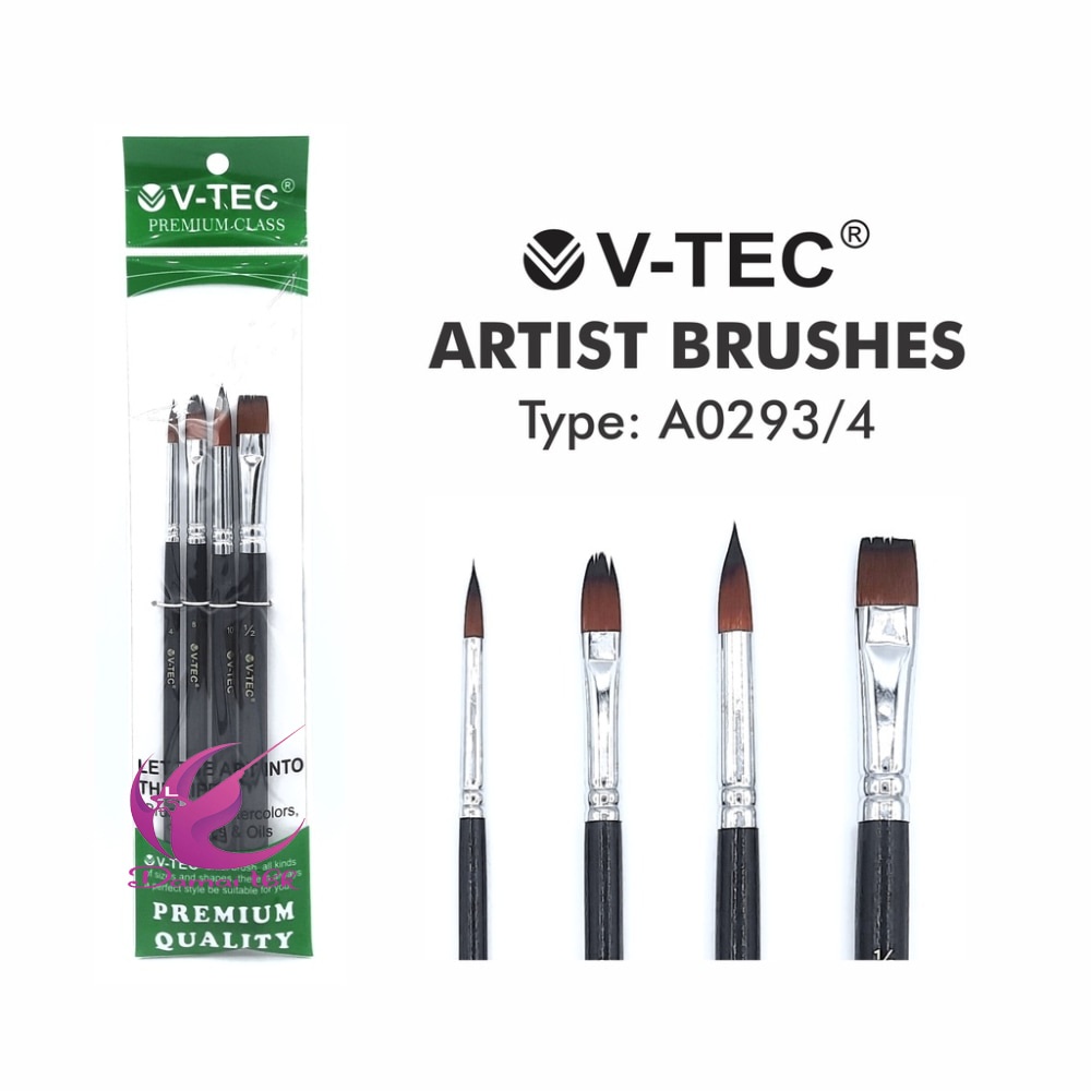 

V-Tec Brush A0293 Set 4 / Kuas Lukis Set isi 4 - Kuas Vtec Serbaguna