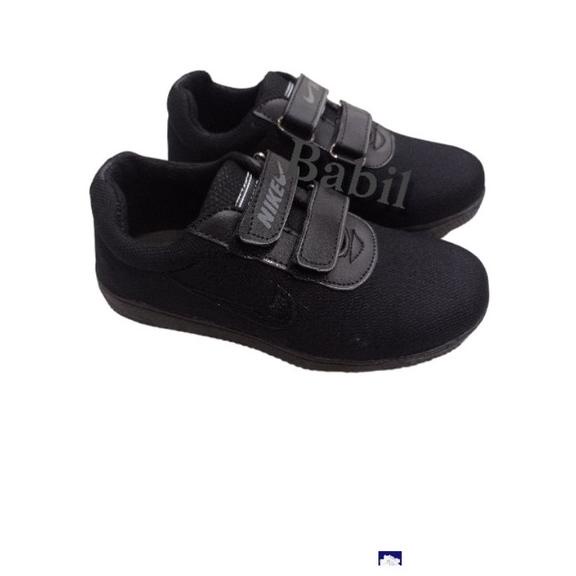Berkualitas sepatu sekolah anak model kretek tanpa tali sepatu pria wanita sepatu full Hitam sepatu 