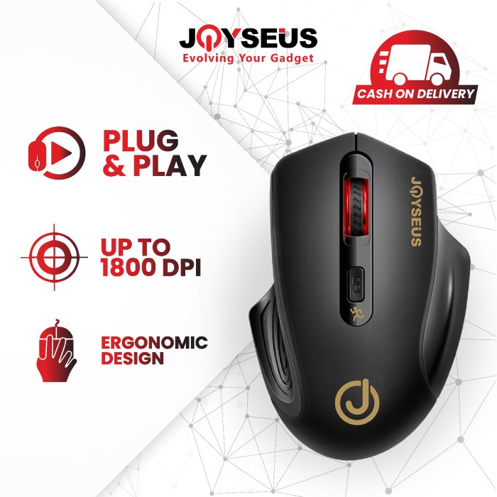 Joyseus MS0003 Wireless Mouse 1800DPI USB Komputer 2.4GHz - Hitam/Hijau/Merah/Abu-abu