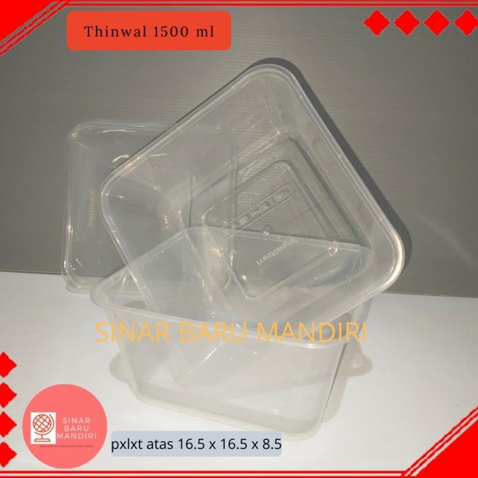 :=:=:=:=] Tempat Kotak Makan Persegi Panjang Plastik Thinwall 1500 ml