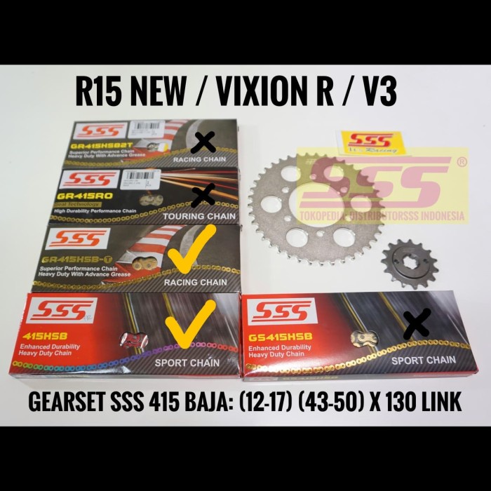 ✨Ori Gearset/Girset/Gir Set Sss 415 R15 V3/Vixion V3 Rantai 130 Hsbt Bisa Gojek