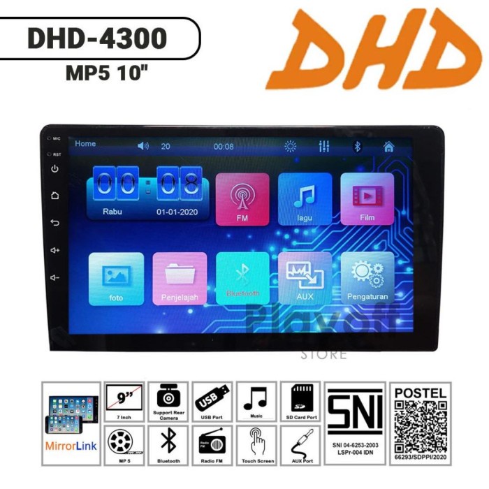 NEW DOUBLE DIN HEAD UNIT DHD-4300-10 INCH BLUETOOTH RADIO MP5 MIRRORLINK ORIGINAL TERBARU