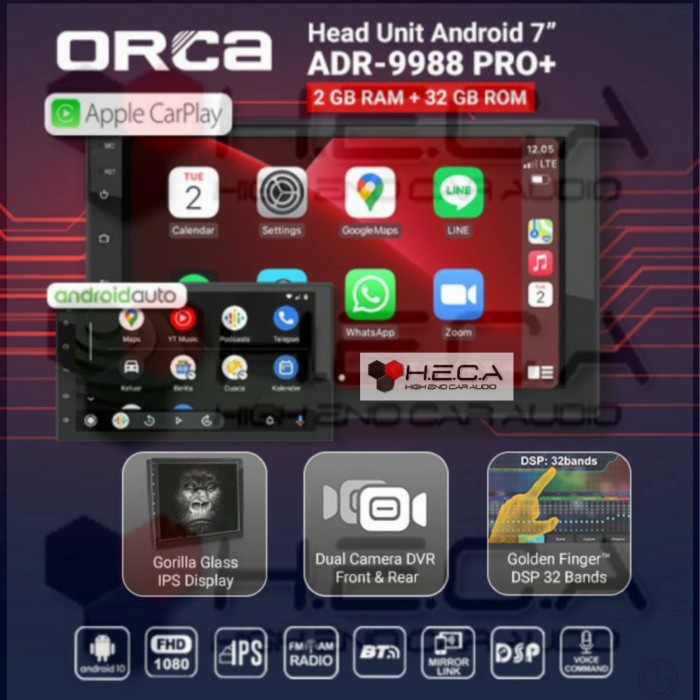 ORCA ADR-9988 PRO+ Android 7" PRO PLUS Head Unit Double Din Mobil Tape
