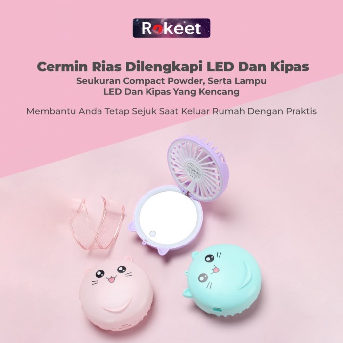 TERBARU Rokeet Kipas Angin Cermin Kaca LED Portable Karaker Mini Fan Mirror /KIPAS ANGIN MINI/KIPAS