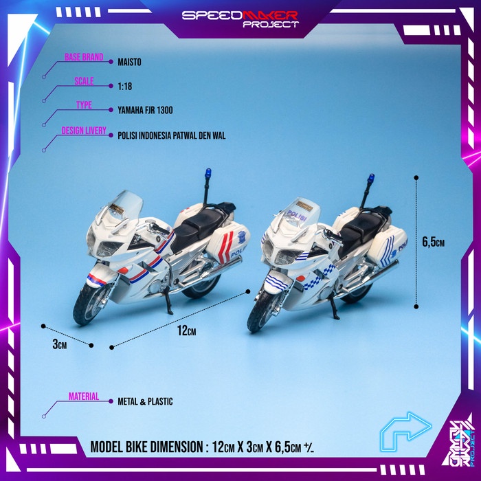 PROMO MAISTO CUSTOM YAMAHA FJR 1300 POLISI LALU LINTAS PATWAL DENWAL 1:18 TERBARU