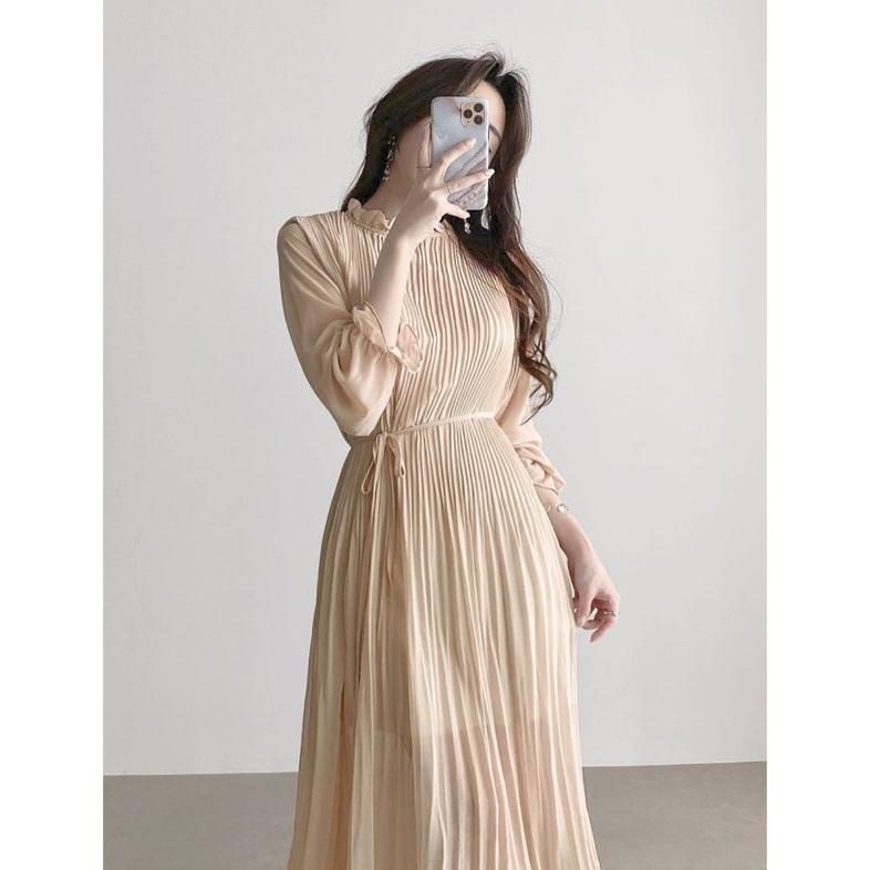 Big Sale D0777 Sejong Korean Style Vintage Midi Dress Polos Pesta Kondangan Plisket Bumil Friendly G