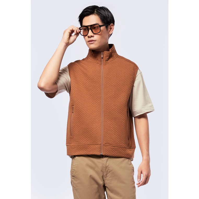 Executive Zipped High Neck Vest Brown