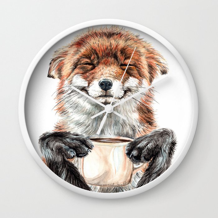 Rubah pagi  Rubah merah dengan jam dinding kopi paginya