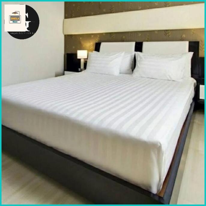 Sheila store SPREI ONLY /SPREI AJA BAHAN KATUN PREMIUM POLOS PUTIH SALUR