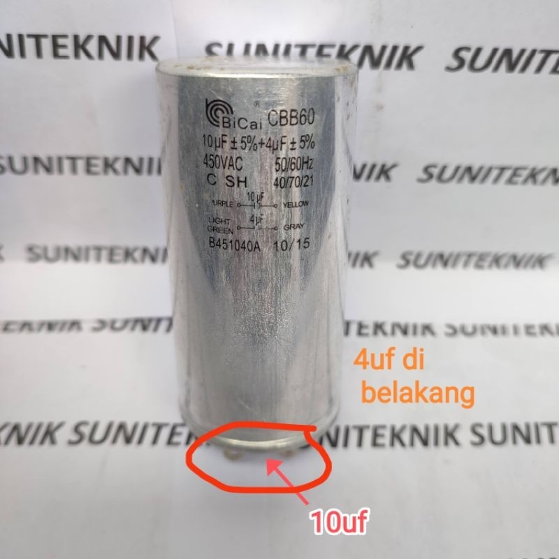 KAPASITOR MESIN CUCI 10 + 4 UF - CAPASITOR 10+4UF - KAPASITOR 10 UF DAN 4 UF