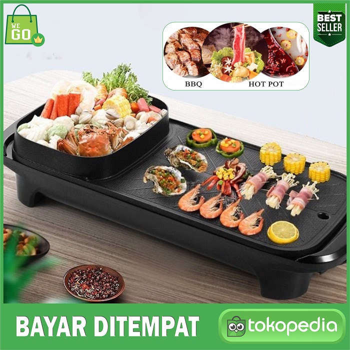 BAYAR DITEMPAT Panggangan Elektrik BBQ Grill Pan Portable 2 in 1 Elektrik Grill BBQ /GRILL