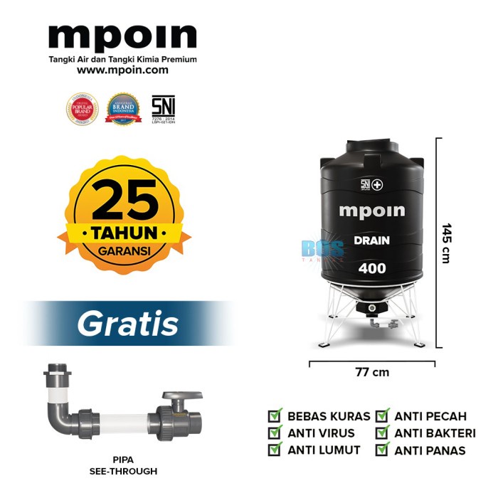 Terlaris Tangki Kuras Mpoin Plus 400 Liter Drain Toren Air Tandon Air