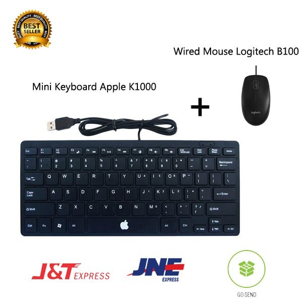 PAKET USB KEYBOARD APPLE MINI K1000 DAN WIRED MOUSE LOGITECH B100 ORIGINAL
