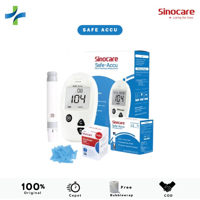 Sinocare Alat Cek Gula Darah/Alat Ukur Gula Darah 25Pcs Paket Lengkap