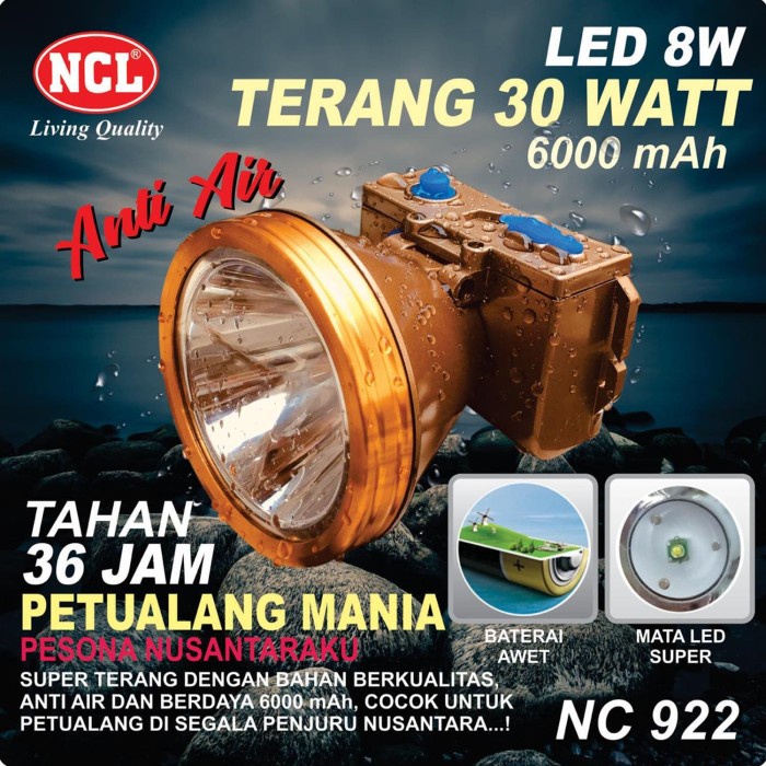 {NezShop} Senter Kepala Outdoor Anti Air / Senter Kepala NCL 922 - Kuning Murah