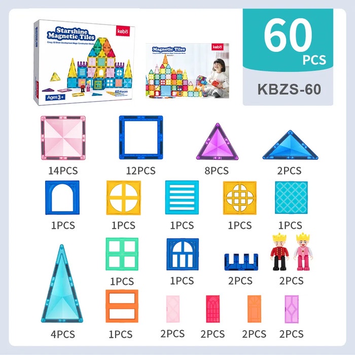 Magnetic Tiles Star Shine Magnetic Tile 60 Pcs - Kebo - Mainan Edukasi