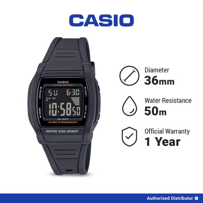 ✅Ori Casio Jam Tangan Pria General W-201-1Bvdf Original Digital Black Limited