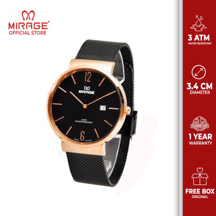 ✅Ori Jam Tangan Wanita Mirage Dw Hitam Rosegold Tali Pasir 8624L Ph Bisa Sameday