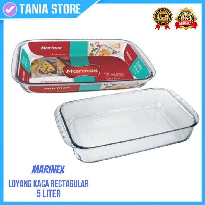 LOYANG KACA PYREX TAHAN PANAS API 5 L 5L MARINEX PERSEGI PANJANG 40 CM