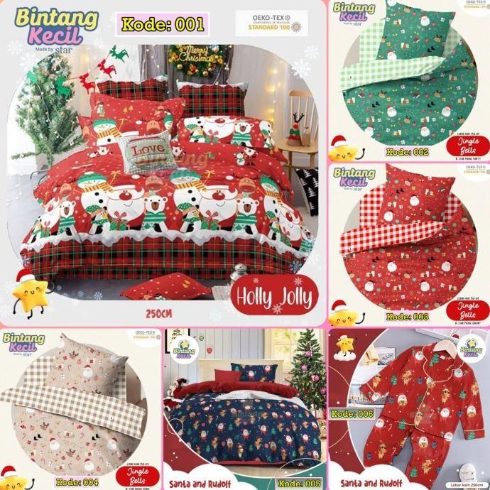 Kain Bahan Sprei Meteran Katun Star Motif Natal Terbaru