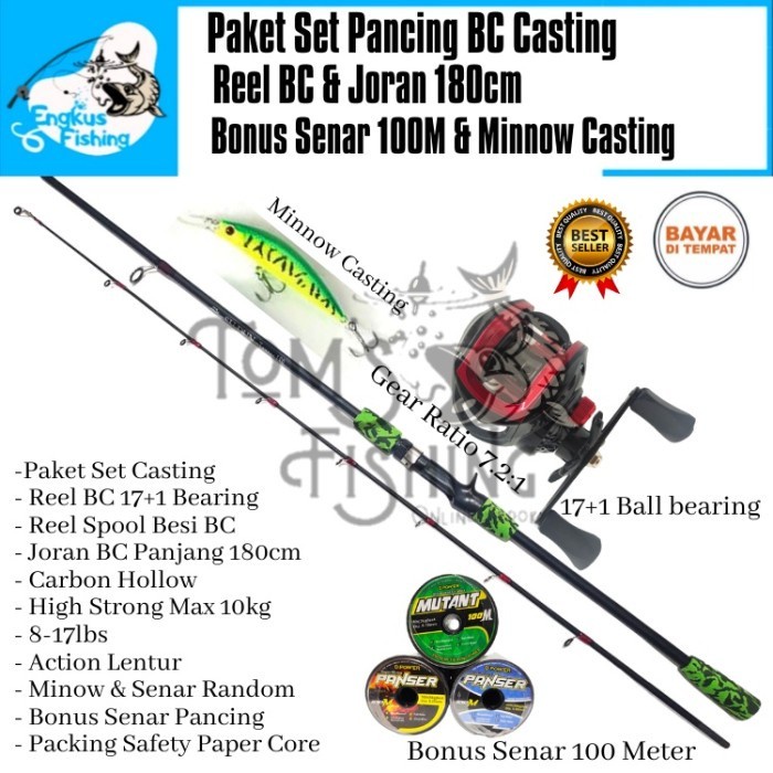 [COD] Paket Set Pancingan Casting Reel Bc  Joran Bc 180Cm Lengkap Murah Diskon