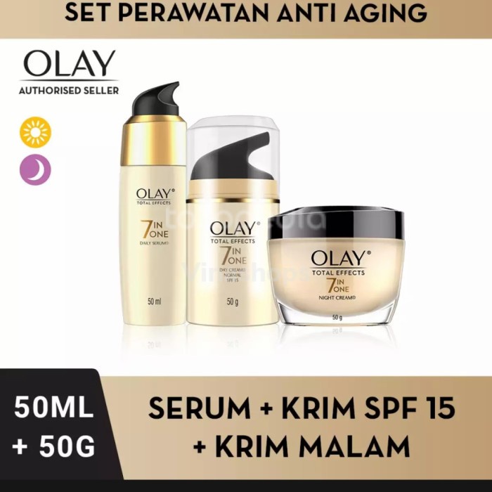 [Original] Olay Total Effect 7 In 1 Paket / Set Day Cream Night Cream Dan Serum Terbaru