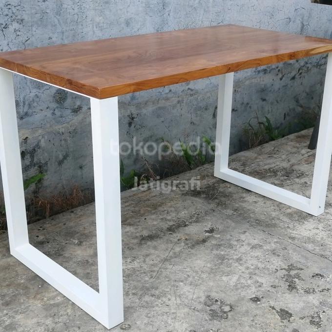 Meja Belajar Meja Kerja Meja Komputer Kayu Jati Kaki Besi Hollow
