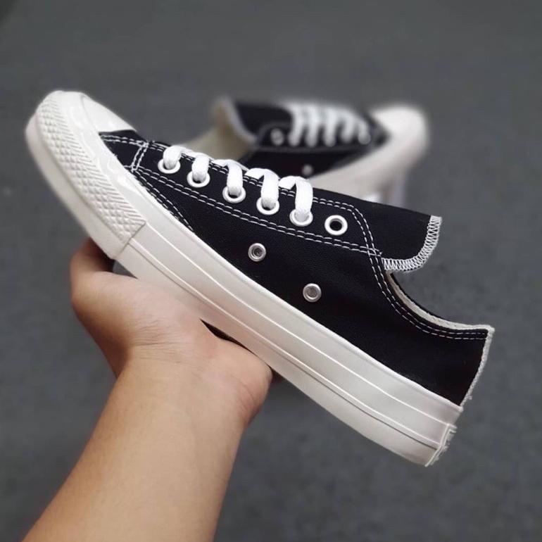 SALE SEPATU CONVERSE CDG PLAY LOVE LOW BLACK WHITE SOL GLOSSY GRADE ORIGINAL ARK738