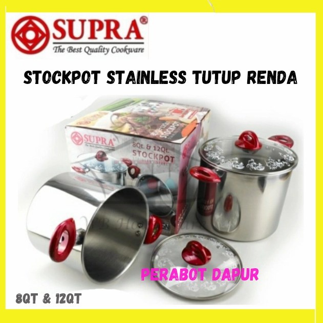 ✨Baru Stock Pot Supra Stainless Steel Tutup Kaca Renda 8/12 Qt Sp-812-Spgl Berkualitas