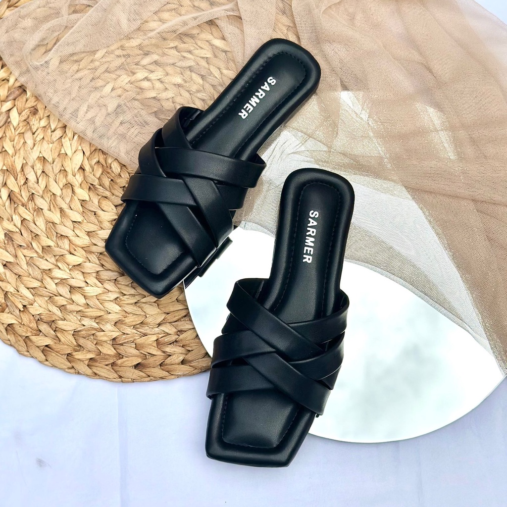 [MODEL TERKINI] SARMER MOLLY FLAT BLACK - Sandal Wanita