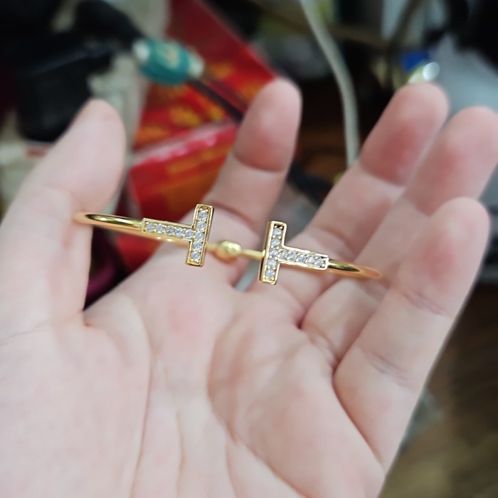 ✨Sale Gelang Kaku Bangle Oval Per Tifani Ubs Mata Putih Emas Asli 375 Muda Bisa Sameday