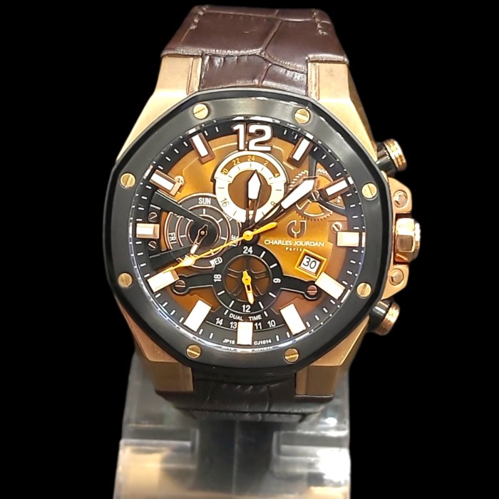 ✅Termurah Jam Tangan Cowo Charles Jourdan Cj1014-1545C Kulit Original Coklat Cj Terbatas