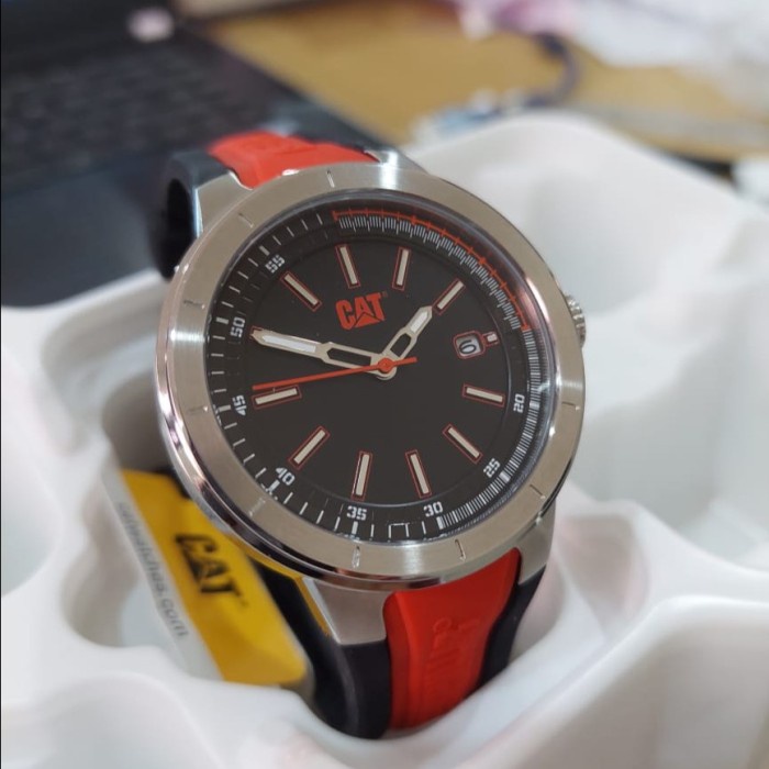 ✅Sale Caterpillar Cat Na.141.28.128 Silver Rubber Jam Tangan Pria Original Bisa Gojek
