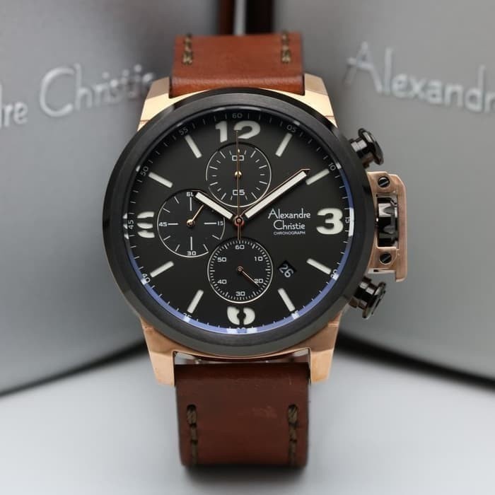 ✅Ready Jam Tangan Pria Original Alexandre Christie Ac 6280 Rose Gold Black Bisa Sameday