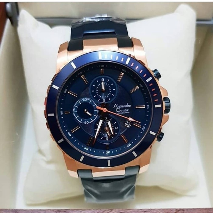 ✅Original Jam Tangan Pria Alexandre Christie Ac6141 - Ac 6141 Blue Rose Gold Terbaru