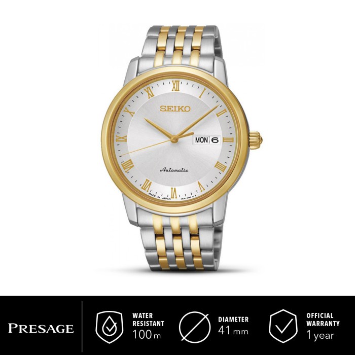 ✅Ori Jam Tangan Pria Seiko Presage Automatic Stainless Gold Silver Srp694J1 Diskon