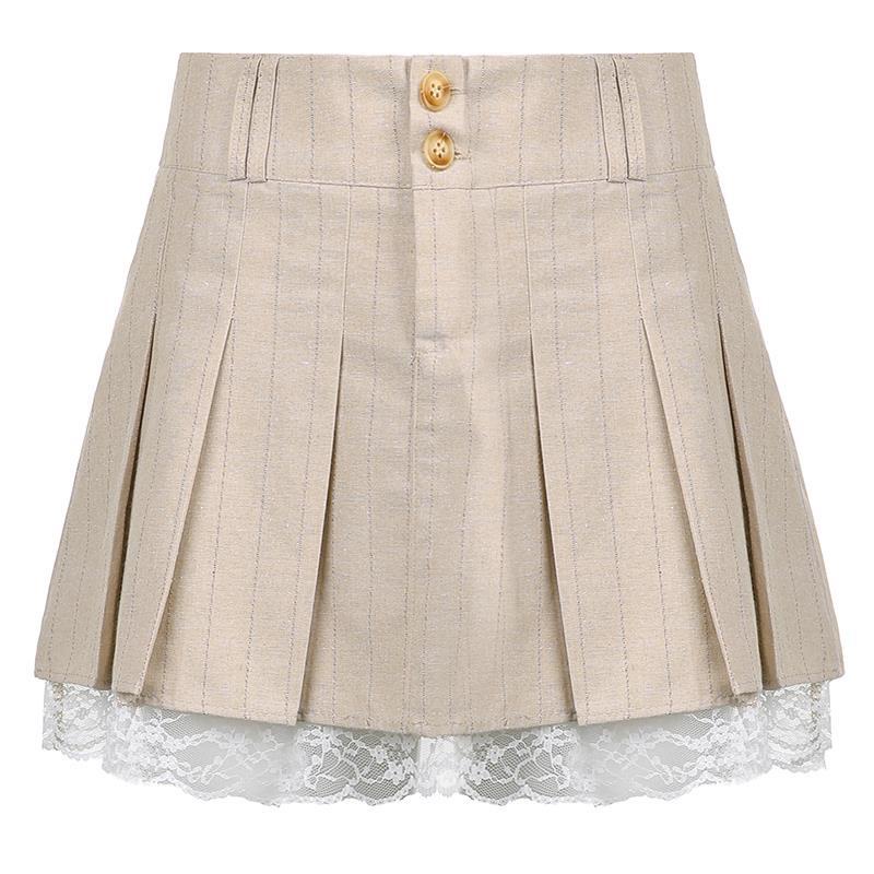 [NEW COLLECTIONS] BEST SELLER Rok Pendek Miniskirt Cream Renda Gaya Korea Rok Lipit
