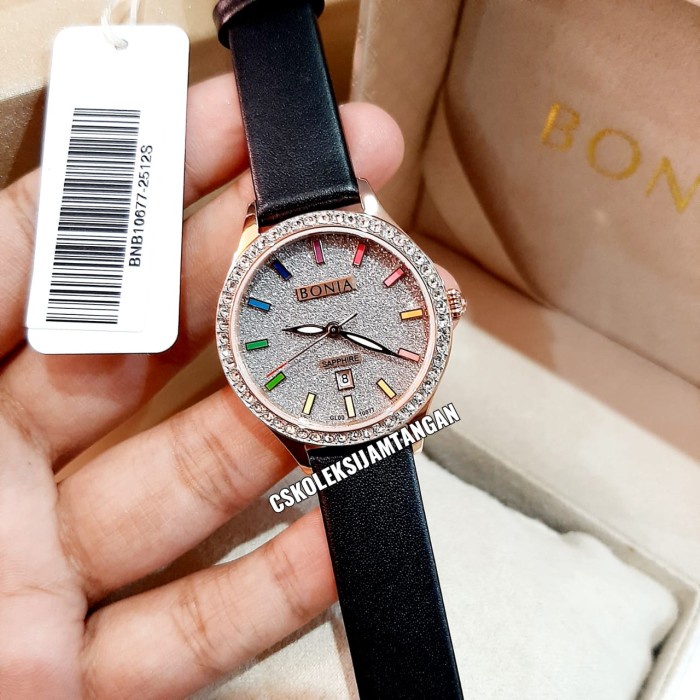 ✅New Jam Tangan Wanita Bonia Sapphire Bnb10677-2512S Rosegold Black Origina Bisa Sameday